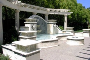 Fountain & Exposed Aggregate Patio