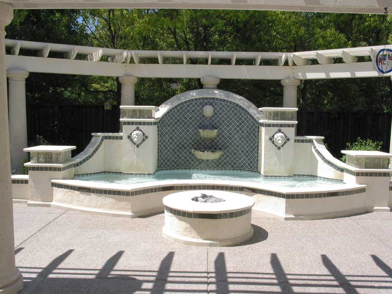 Hand Fabricated Fountain with Masonry Stone, Stucco & Glass Block