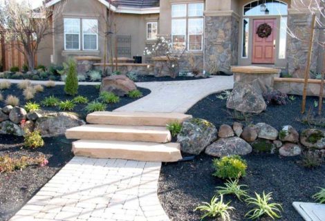 Masonry Walls with Paver Walkway and Solid Stone Steps