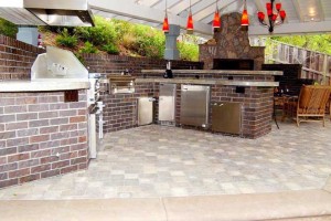 Outdoor Cabana, Built In BBQ & Fireplace with Paver Floor
