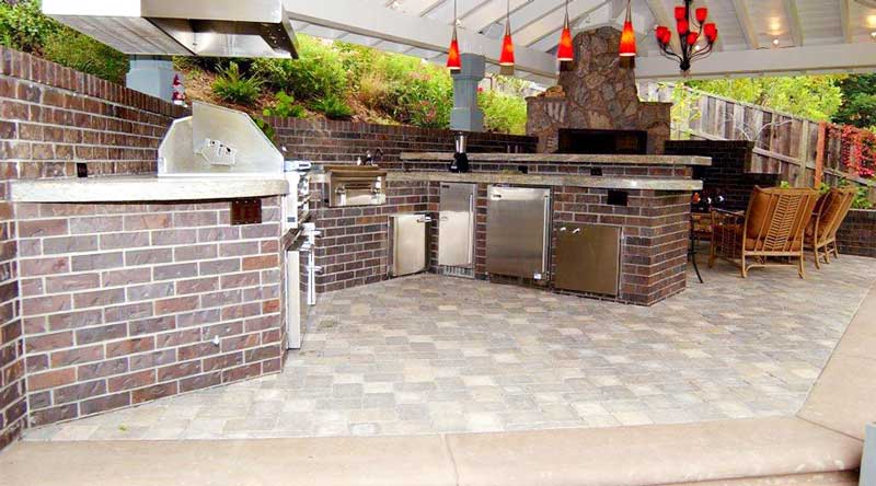 Outdoor Cabana, Built In BBQ & Fireplace with Paver Floor